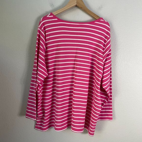 Quacker Factory Womens Plus 3X Pink White Striped 3/4 Sleeve Top With Sequin Paw - Picture 7 of 8
